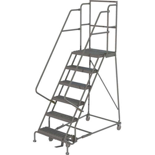 Deep Top Step Rolling Ladder, 6 Steps, 16" Step Width, 60" Platform Height, Steel Superchem Industries