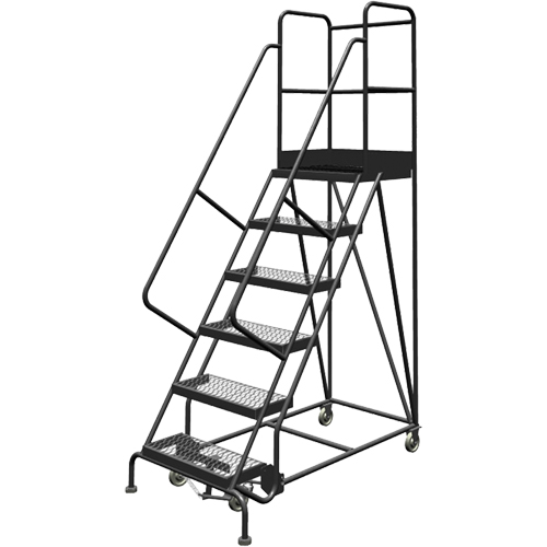 Escabeaux roulants &agrave; dessus profond, 6 marches, Largeur de la marche 24", Hauteur de la plateforme 60", Acier Superchem Industries