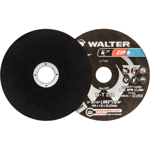 Zip+ Right Angle Grinder Reinforced Cut-Off Wheels, 5" x 1/16", 7/8" Arbor, Type 1, Zirconia Alumina, 12200 RPM Superchem Industries