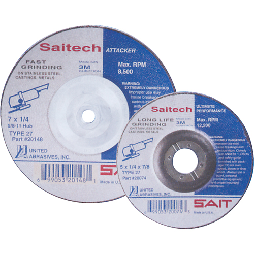 Meule Saitech Ultimate Performance, 4" x 1/4", Arbre 3/8", Oxyde d'aluminium, Type 27 Superchem Industries