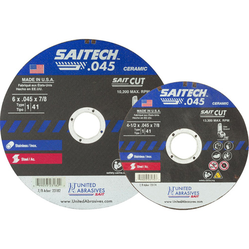 Meule &agrave; tronçonner, 14-1/2" x 0,045", Arbre de 5/8", Type 1, Oxyde d'aluminium/C&eacute;ramique, 13 300 Tr/min Superchem Industries