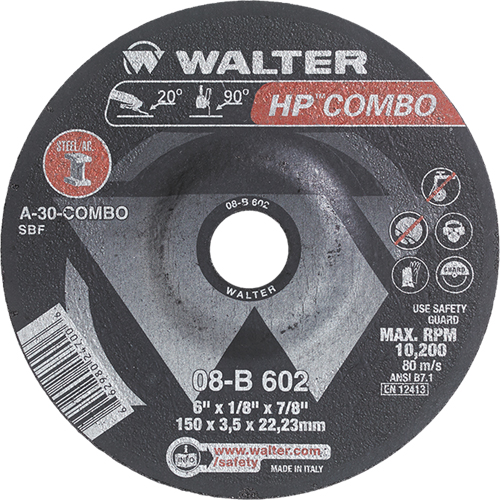 Meule combin&eacute;e HP Combo &agrave; moyeu d&eacute;port&eacute;, 6" x 1/8", Arbre de 7/8", Type 27 Superchem Industries