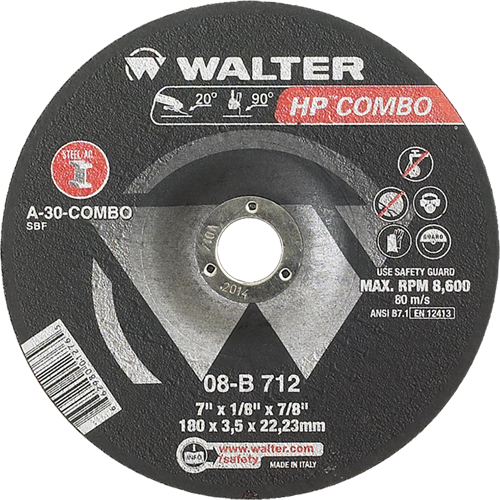 HP Combo Depressed Center Combination Wheel, 7" x 1/8", 7/8" Arbor, Type 27 Superchem Industries