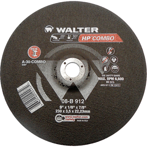 HP Combo Depressed Center Combination Wheel, 9" x 1/8", 7/8" Arbor, Type 27 Superchem Industries