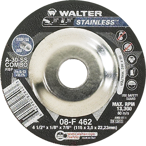 Depressed Centre Grinding Wheels - Stainless Type 27, 4-1/2" x 1/8", 7/8" Arbor, Type 27 Superchem Industries