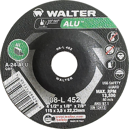 Depressed Centre Grinding Wheels - Aluminium Type 27, 4-1/2" x 1/8", 7/8" Arbor, Type 27 Superchem Industries