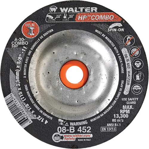 HP Combo Spin-On Combination Wheel, 4-1/2" x 1/8", 5/8"-11 Arbor, Type 27S Superchem Industries