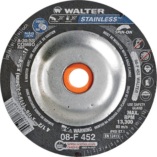 Depressed Centre Grinding Wheels - Stainless Type 27, 4-1/2" x 1/8", 5/8"-11 Arbor, Type 27S Superchem Industries