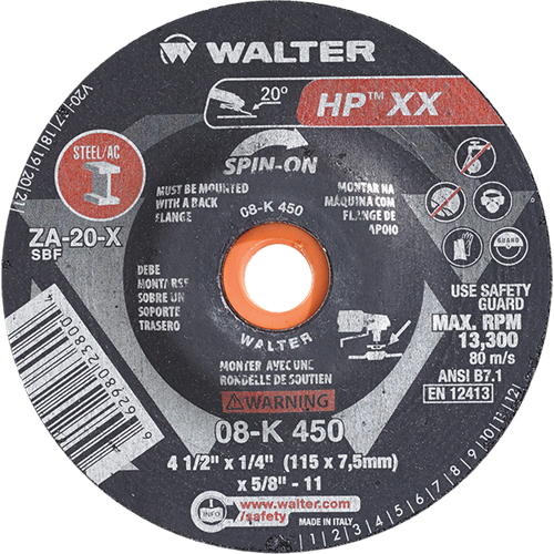 Double-X Depressed Centre Grinding Wheel, 4-1/2" x 1/4", 5/8"-11 Arbor, Type 27S Superchem Industries