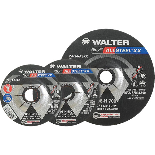 Meules &agrave; moyeu d&eacute;port&eacute; ALLSTEEL Xtra, 9" x 1/4", Arbre 7/8", Type 27 Superchem Industries