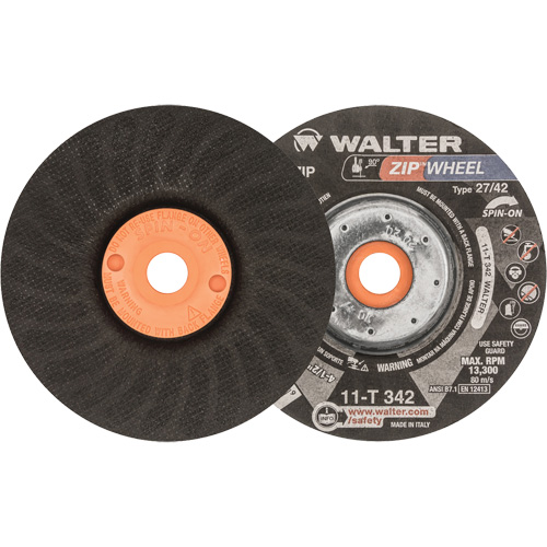 Meules &agrave; tronçonner renforc&eacute;es Zipcut vissables pour scies circulaires, 4-1/2" x 7/8", Arbre de 5/8"-11, Type 27, Oxyde d'aluminium, 13 300 Tr/min Superchem Industries