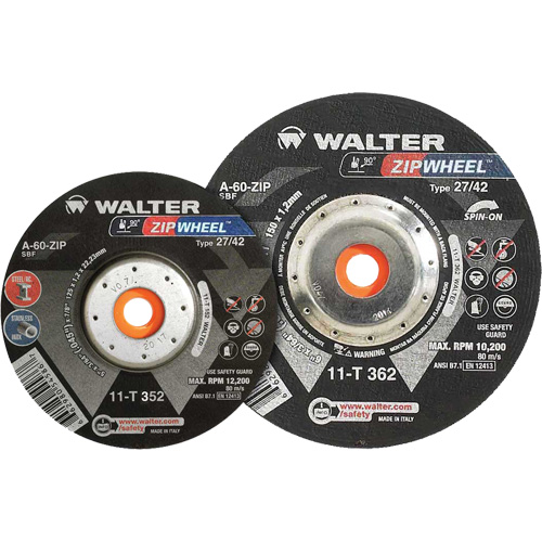 Meules &agrave; tronçonner renforc&eacute;es Zipcut vissables pour scies circulaires, 5" x 7/8", Arbre de 5/8"-11, Type 27, Oxyde d'aluminium, 12 200 Tr/min Superchem Industries
