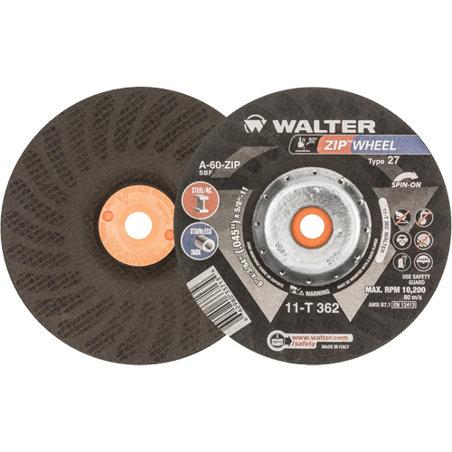 Meules &agrave; tronçonner renforc&eacute;es Zipcut vissables pour scies circulaires, 6" x 7/8", Arbre de 5/8"-11, Type 27, Oxyde d'aluminium, 10 200 Tr/min Superchem Industries