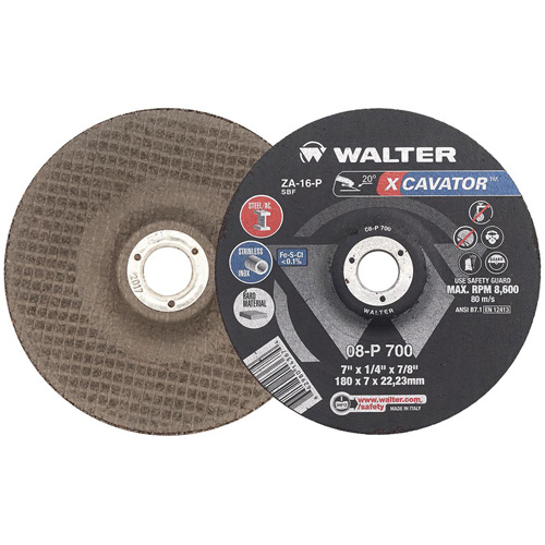 XCAVATOR Grinding Wheel, 7" x 1/4", 7/8" Arbor, Zirconium, Type 27 Superchem Industries