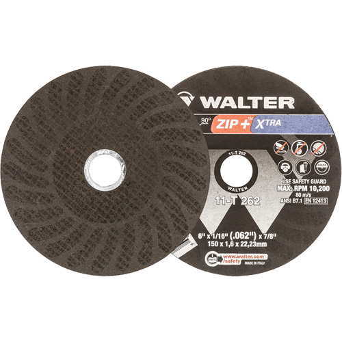 Meules &agrave; tronçonner renforc&eacute;es Zip+ pour meuleuse &agrave; angle droit, 6" x 1/16", Arbre de 7/8", Type 1, Oxyde d'aluminium, 10 200 Tr/min Superchem Industries