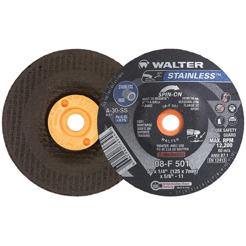 STAINLESS Grinding Wheel, 5" x 1/4", 5/8"-11 Arbor, Aluminum Oxide, Type 28S Superchem Industries