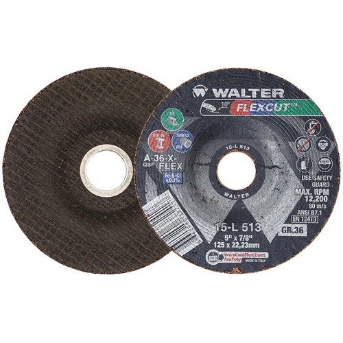 Meule FLEXCUT, 5", 36 Grain, Oxyde d'aluminium, 7/8", 12 200 Tr/min, Type 29 Superchem Industries