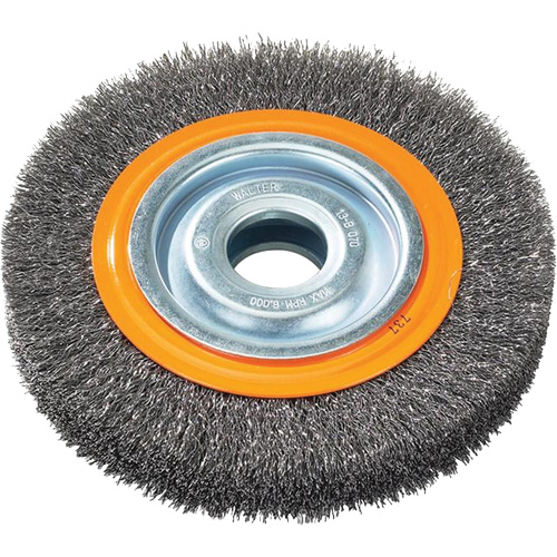 Crimped Wire Bench Wheel Brush, 6" Dia., 0.0118" Fill, 1/2" - 1/4" Arbor Superchem Industries