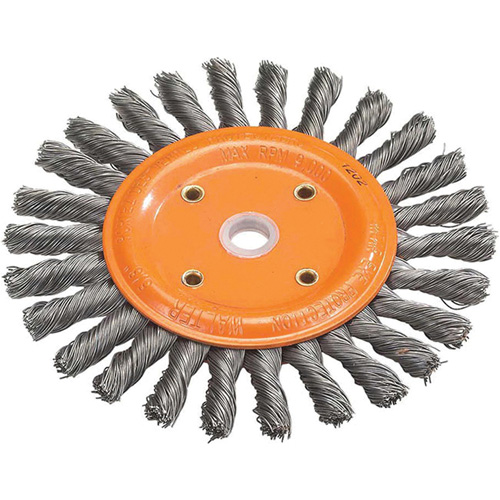 Disque &agrave; fils nou&eacute;s torsad&eacute;s d'&eacute;tabli, Dia. 6", Fils 0,0118", Arbre 5/8", Acier Superchem Industries