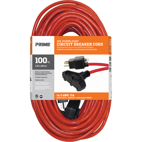Vinyl Extension Cord, Outdoor, SJTW, 14/3 AWG, 13 A, 3 Outlet(s), 100' Superchem Industries