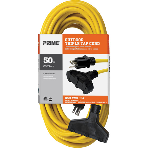 Vinyl Extension Cord, Outdoor, SJTW, 12/3 AWG, 15 A, 3 Outlet(s), 50' Superchem Industries