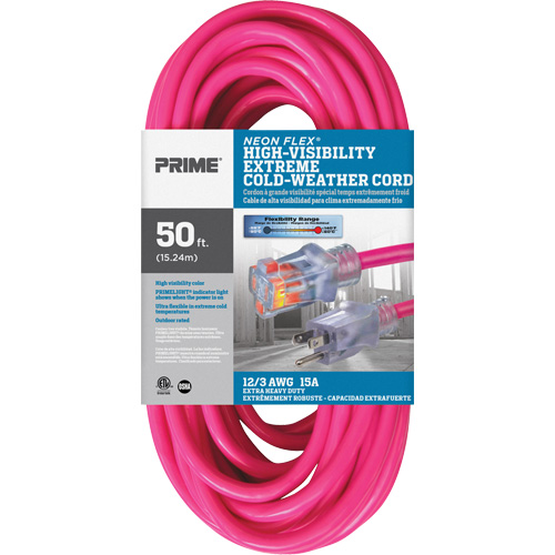 Neon Flex&reg; High Visibility Extension Cord, Outdoor, SJTW, 12/3 AWG, 15 A, 50' Superchem Industries