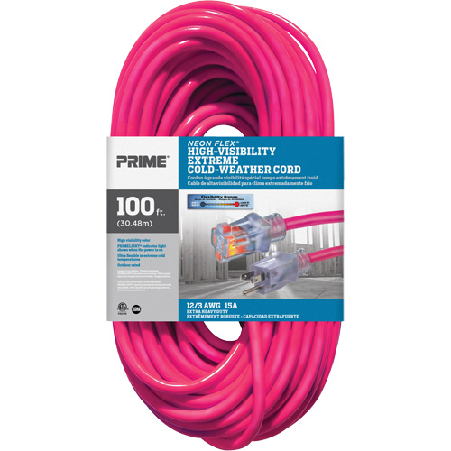 Neon Flex&reg; High Visibility Extension Cord, Outdoor, SJTW, 12/3 AWG, 15 A, 100' Superchem Industries