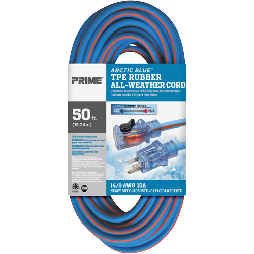 Cordon rallonge Arctic Blue, Toutes saisons, SJEOW, AWG 14/3, 15 A, 50' Superchem Industries