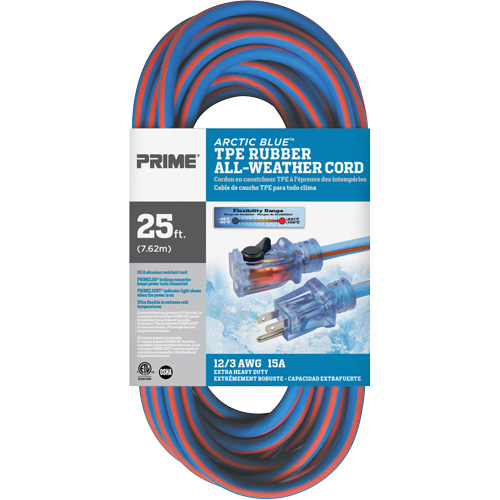 Arctic Blue TPE-Rubber Locking Extension Cord, All-Weather, SJEOW, 12/3 AWG, 15 A, 25' Superchem Industries