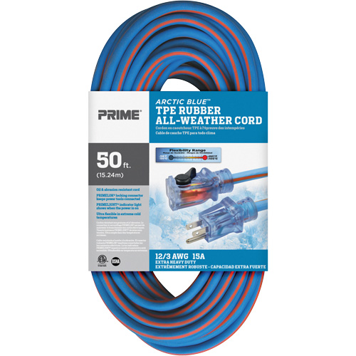 Cordon rallonge verrouillable toute saison en caoutchouc TPE Arctic Blue, Toutes saisons, SJEOW, AWG 12/3, 15 A, 50' Superchem Industries