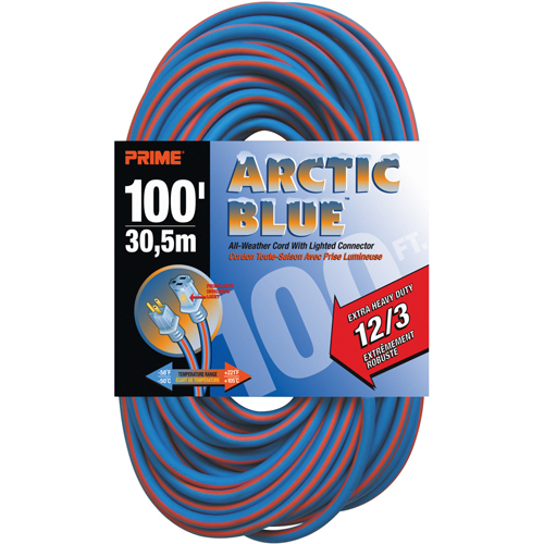 Arctic Blue TPE-Rubber Locking Extension Cord, All-Weather, SJEOW, 12/3 AWG, 15 A, 100' Superchem Industries