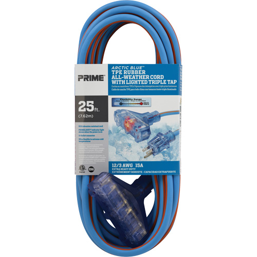 Cordons rallonges en caoutchouc TPE Arctic Blue, Toutes saisons, SJEOW, AWG 12/3, 15 A, 3 prise(s), 25' Superchem Industries