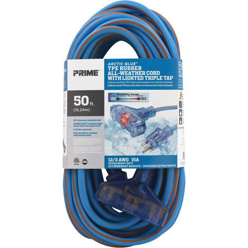 Cordons rallonges en caoutchouc TPE Arctic Blue, Toutes saisons, SJEOW, AWG 12/3, 15 A, 3 prise(s), 50' Superchem Industries