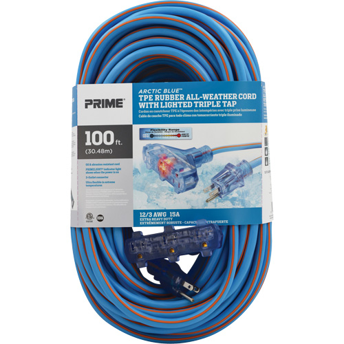 Cordons rallonges en caoutchouc TPE Arctic Blue, Toutes saisons, SJEOW, AWG 12/3, 15 A, 3 prise(s), 100' Superchem Industries
