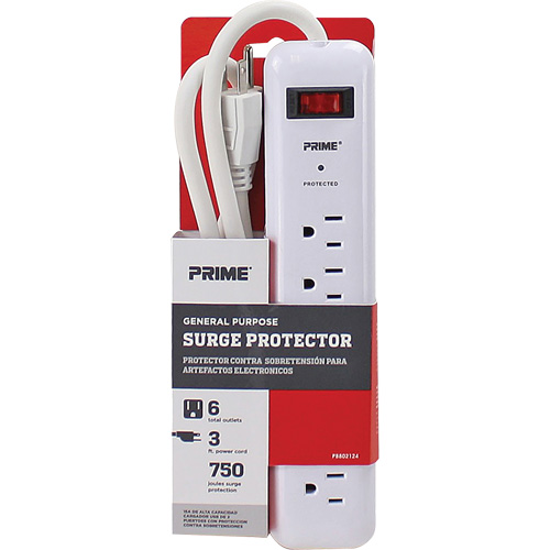 Protecteurs de surtension, 6 Prises, 750 J, 1875, Cordon 3' Superchem Industries