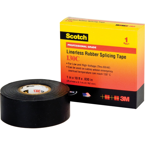 Rubans isolants en caoutchouc sans doublure Scotch 130C, 25,4 mm (1") x 9,14 m (30'), Noir Superchem Industries