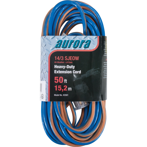 TPE-Rubber Extension Cord With Light Indicator, All-Weather, SJEOW, 14/3 AWG, 15 A, 50' Superchem Industries