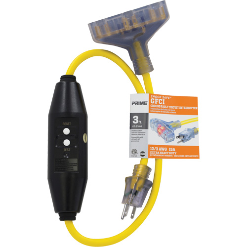Adaptateurs pour disjoncteurs de fuite &agrave; la terre &agrave; trois prises Shocksafe, 125 V, 15 A, Cordon de 3' Superchem Industries
