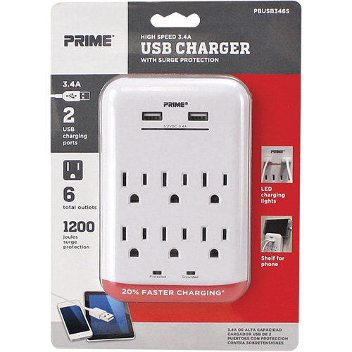 Prime&reg; USB Charger with Surge Protector Superchem Industries