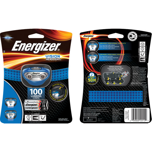 Lampe frontale Vision, DEL, 100 lumens, 10 hres de fonctionnement, piles AAA Superchem Industries