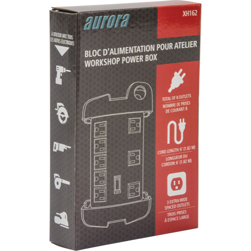 Protecteur de surtension &agrave; prise multiple pour l'atelier, 8 Prises, 1350 J, 1875 W, Cordon 6' Superchem Industries