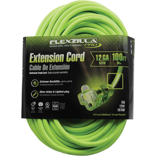 Flexzilla&reg; Pro Industrial Extension Cord, All-Weather, SJTW, 12/3 AWG, 15 A, 100' Superchem Industries