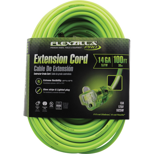Flexzilla&reg; Pro Industrial Extension Cord, All-Weather, SJTW, 14/3 AWG, 15 A, 100' Superchem Industries