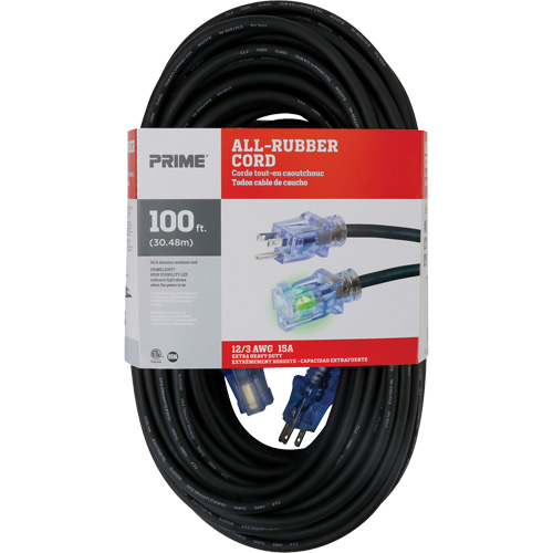 Cordon rallonge All-Rubber, Ext&eacute;rieur, SJOOW, AWG 12/3, 15 A, 100' Superchem Industries