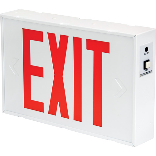 Exit Sign, LED, Battery Operated/Hardwired, 12-1/5" L x 7-1/2" W, English Superchem Industries