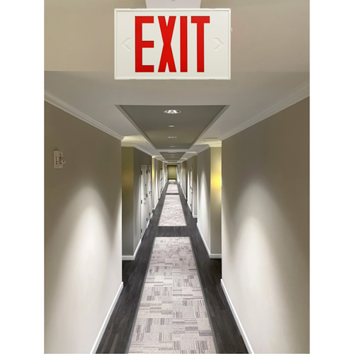 Exit Sign, LED, Battery Operated/Hardwired, 12-1/5" L x 7-1/2" W, English Superchem Industries
