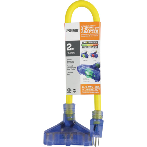 Adapter with Visual Amperage Detection, Outdoor, 12/3 AWG, 15 A, 3 Outlet(s), 2' Superchem Industries
