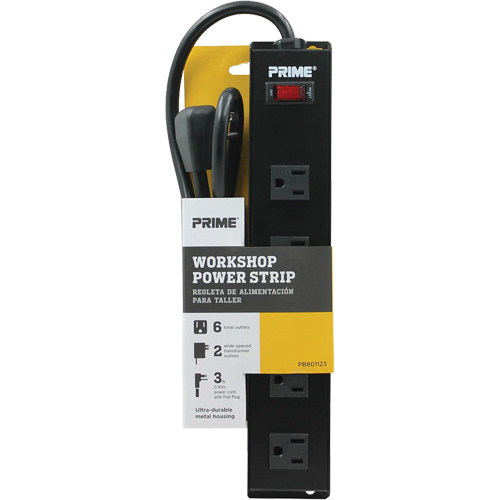 Bloc multiprise pour atelier en m&eacute;tal, 6 Prise(s), 3', 15 A, 1875 W, 125 V Superchem Industries