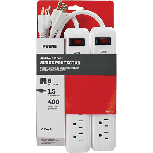 Surge Protector 2-Pack, 6 Outlets, 400 J, 1875 W, 1.5' Cord Superchem Industries
