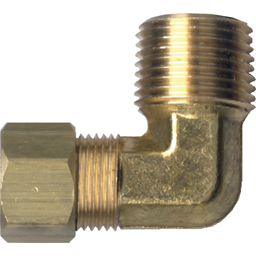 90° Pipe Elbow Fitting, Tube x Male Pipe, Brass, 1/4" x 1/2" Superchem Industries